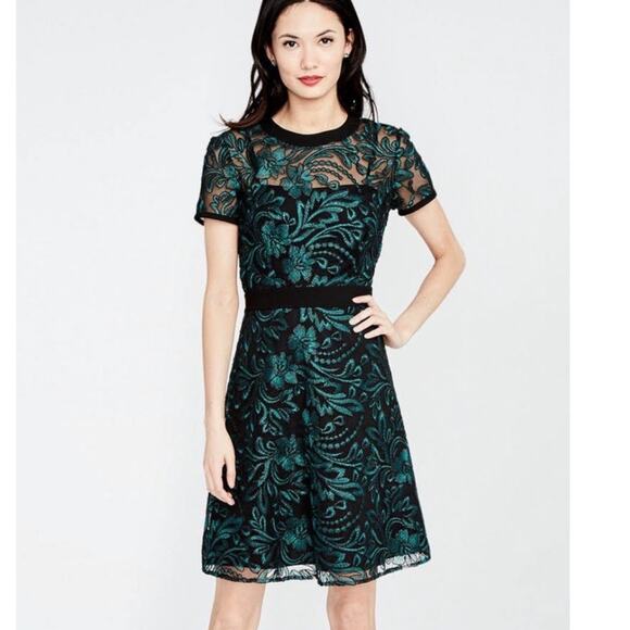 Rachel Roy Women Emerald Green/Black Embroidered Floral Pattern Dress Size 10 - Picture 1 of 12